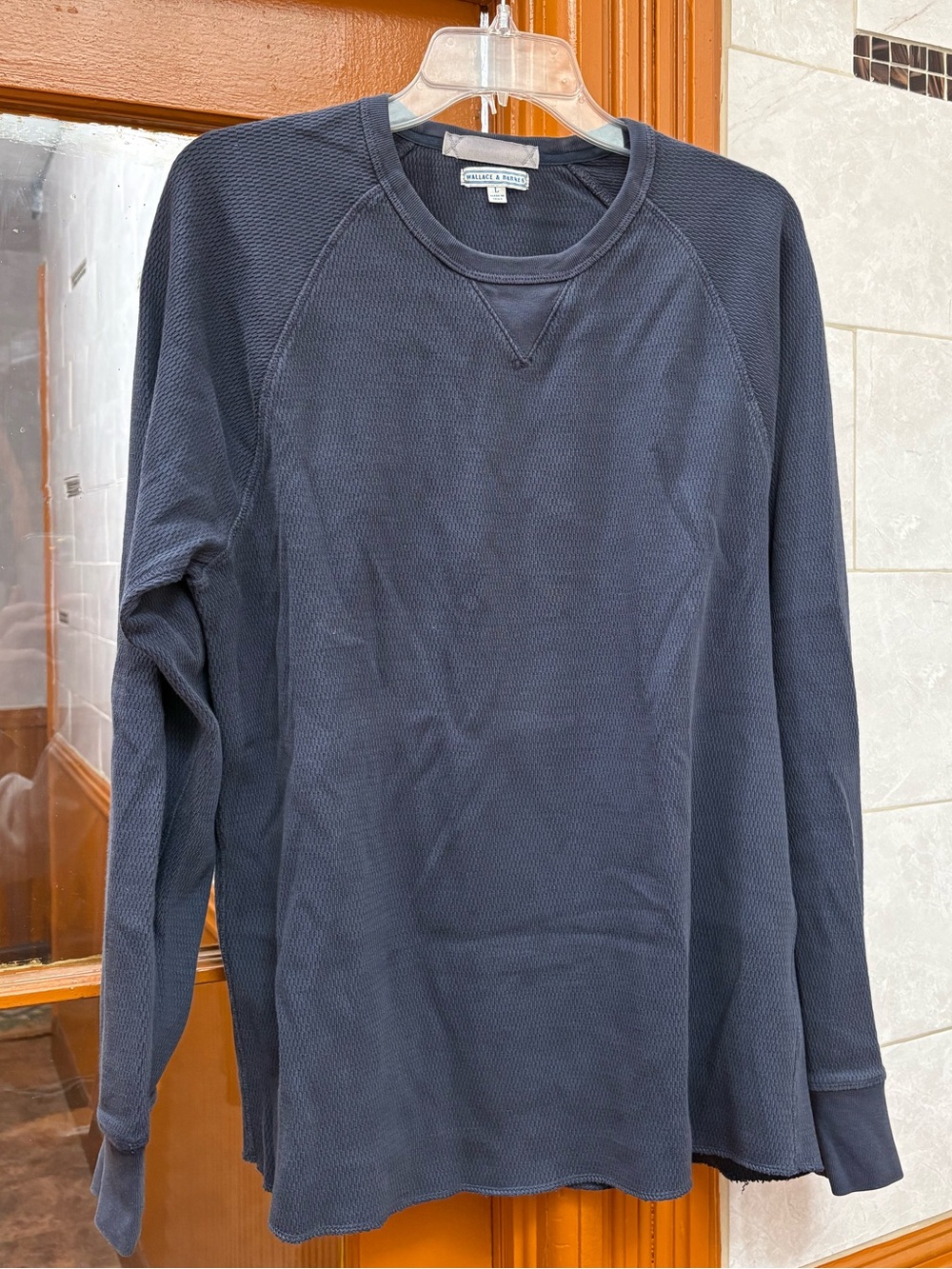 Wallace & Barnes Navy Waffle Knit Thermal Crewneck Long Sleeve Large